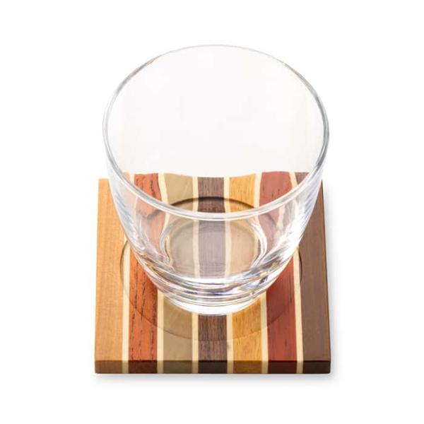 Tsuyuki Woodworks Wooden Coaster – Striped Pattern (Yosegi Marquetry),Japan