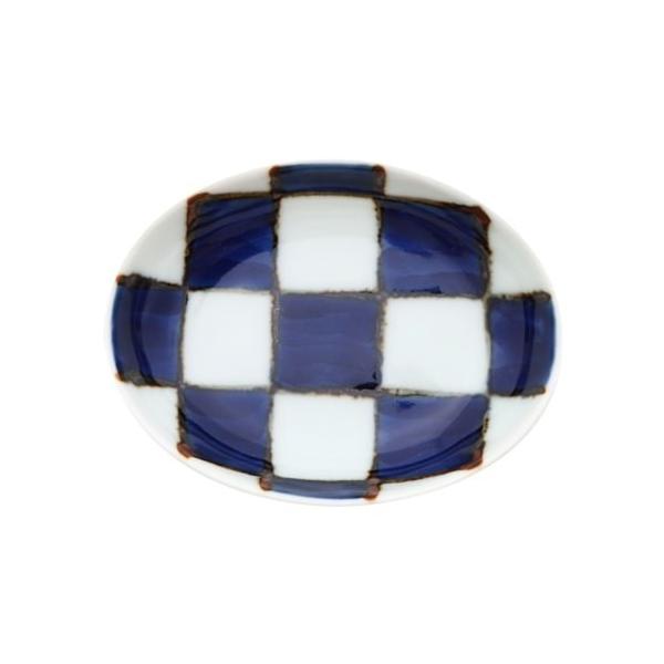 Souta Kiln Oval Hime Small Plate – Sometsuke Blue Ichimatsu Check Pattern, Saga Japan