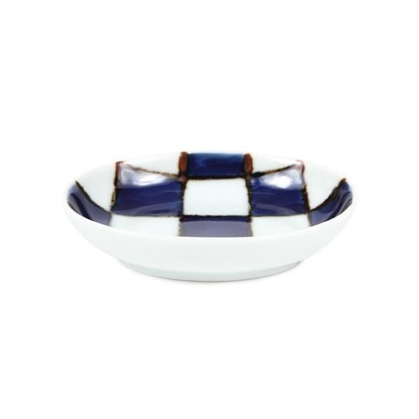 Souta Kiln Oval Hime Small Plate – Sometsuke Blue Ichimatsu Check Pattern, Saga Japan