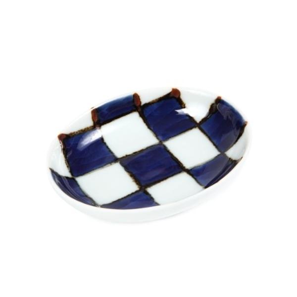Souta Kiln Oval Hime Small Plate – Sometsuke Blue Ichimatsu Check Pattern, Saga Japan