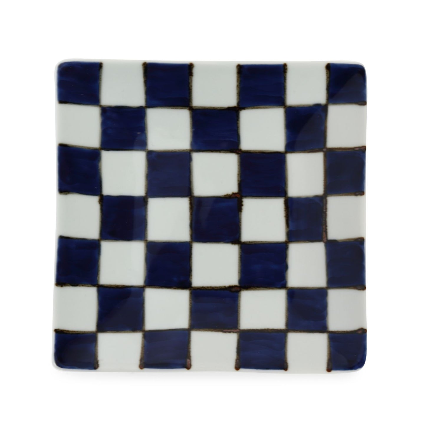 Souta Kiln/ 4.2 inch Square Plate/ Ichimatsu/ Plaid