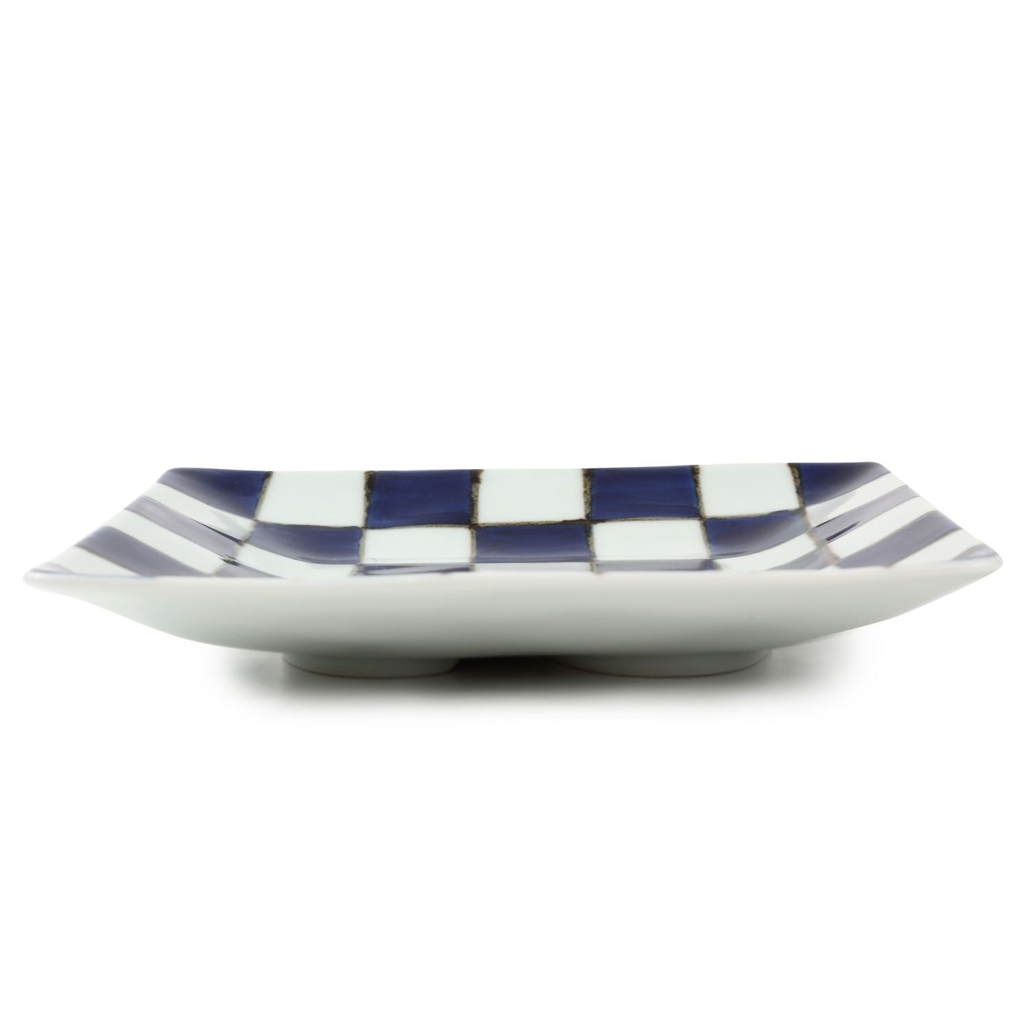 Souta Kiln/ 4.2 inch Square Plate/ Ichimatsu/ Plaid