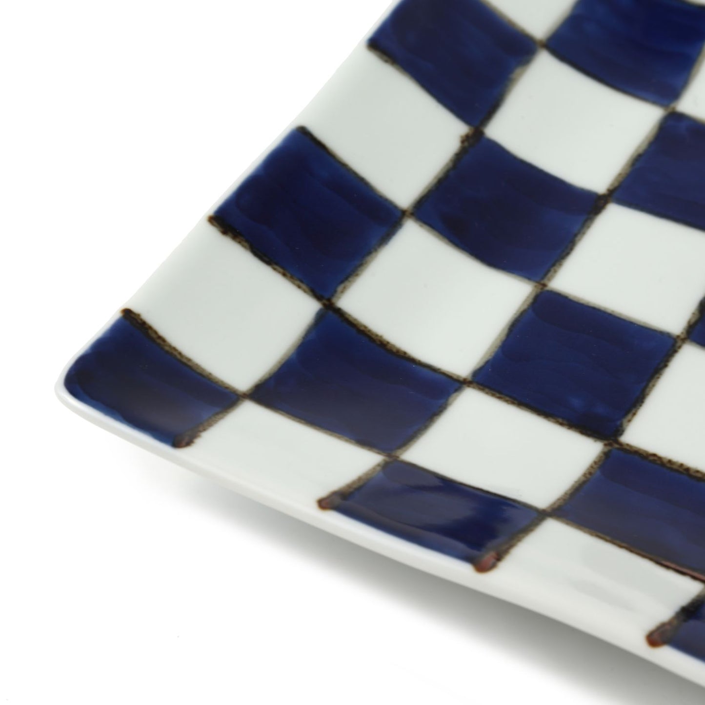 Souta Kiln/ 4.2 inch Square Plate/ Ichimatsu/ Plaid