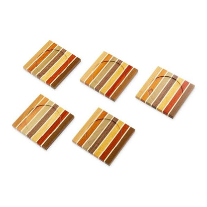Tsuyuki Woodworks Wooden Coaster – Striped Pattern (Yosegi Marquetry),Japan