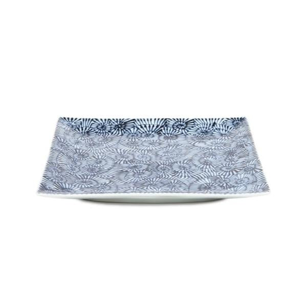 Souta Kiln Sometsuke 9-Inch Square Plate – Tako-Karakusa Arabesque, Saga Japan