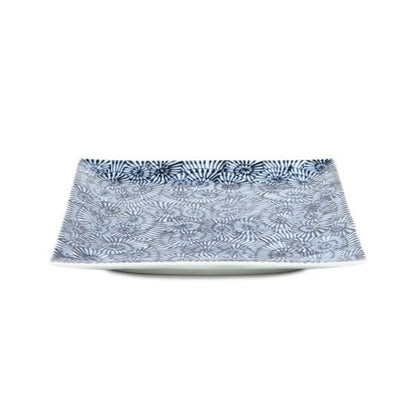 Souta Kiln Sometsuke 9-Inch Square Plate – Tako-Karakusa Arabesque, Saga Japan