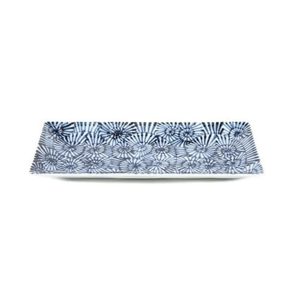 Souta Kiln Sometsuke S-Shaped Rectangular Plate – Small, Tako-Karakusa Arabesque, Saga Japan