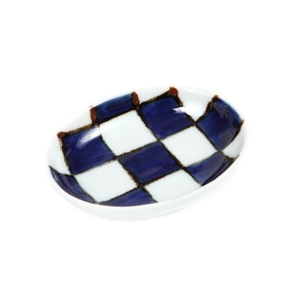 Souta Kiln Oval Hime Small Plate – Sometsuke Blue Ichimatsu Check Pattern, Saga Japan
