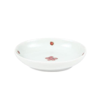 Souta Kiln Sometsuke Oval Hime Small Plate – Red Floral Pattern, Saga Japan