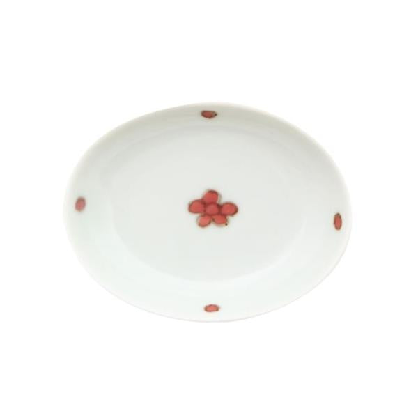 Souta Kiln Sometsuke Oval Hime Small Plate – Red Floral Pattern, Saga Japan