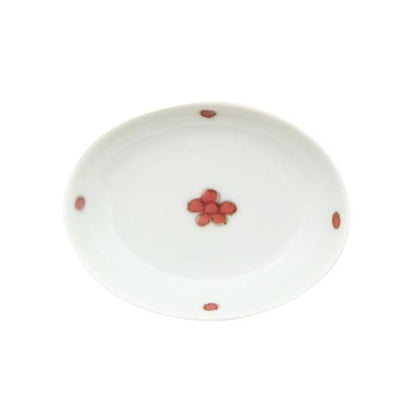 Souta Kiln Sometsuke Oval Hime Small Plate – Red Floral Pattern, Saga Japan