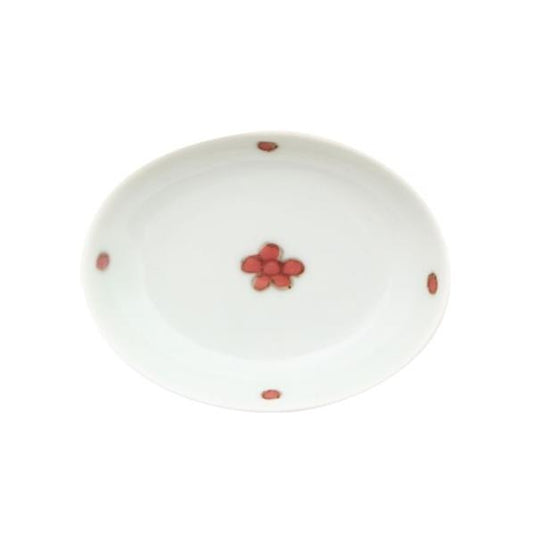 Souta Kiln/ Small Oval Plate with red floral motif