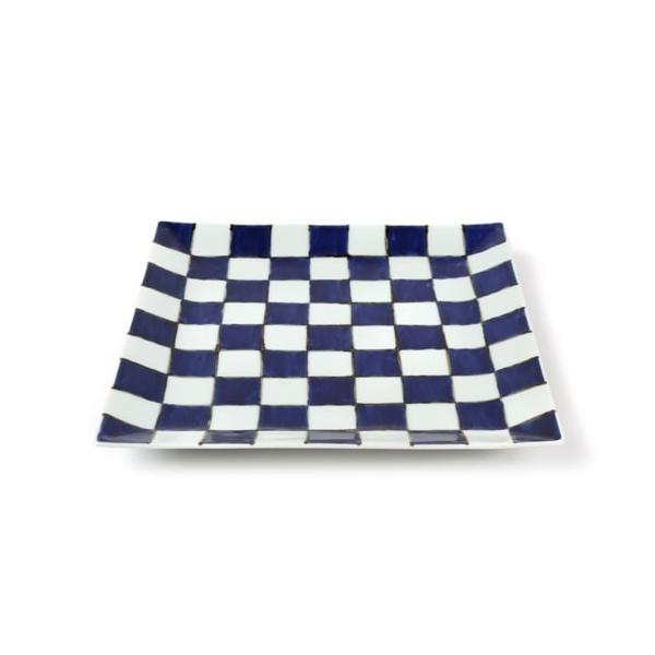 Souta Kiln Sometsuke Square Plate 9-Inch – Ichimatsu Check Pattern, Saga Japan