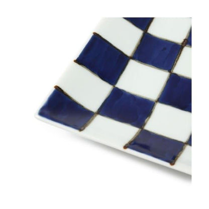Souta Kiln Sometsuke Square Plate 9-Inch – Ichimatsu Check Pattern, Saga Japan