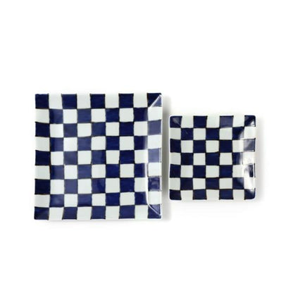 Souta Kiln Sometsuke Square Plate 9-Inch – Ichimatsu Check Pattern, Saga Japan