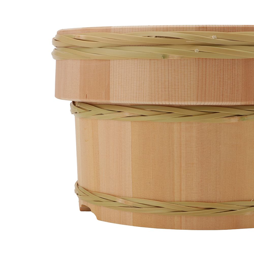 Yamaichi Paulownia Rice Container with Bamboo Hoop “Ohitsu” – 18cm, Kiso Nagano Japan