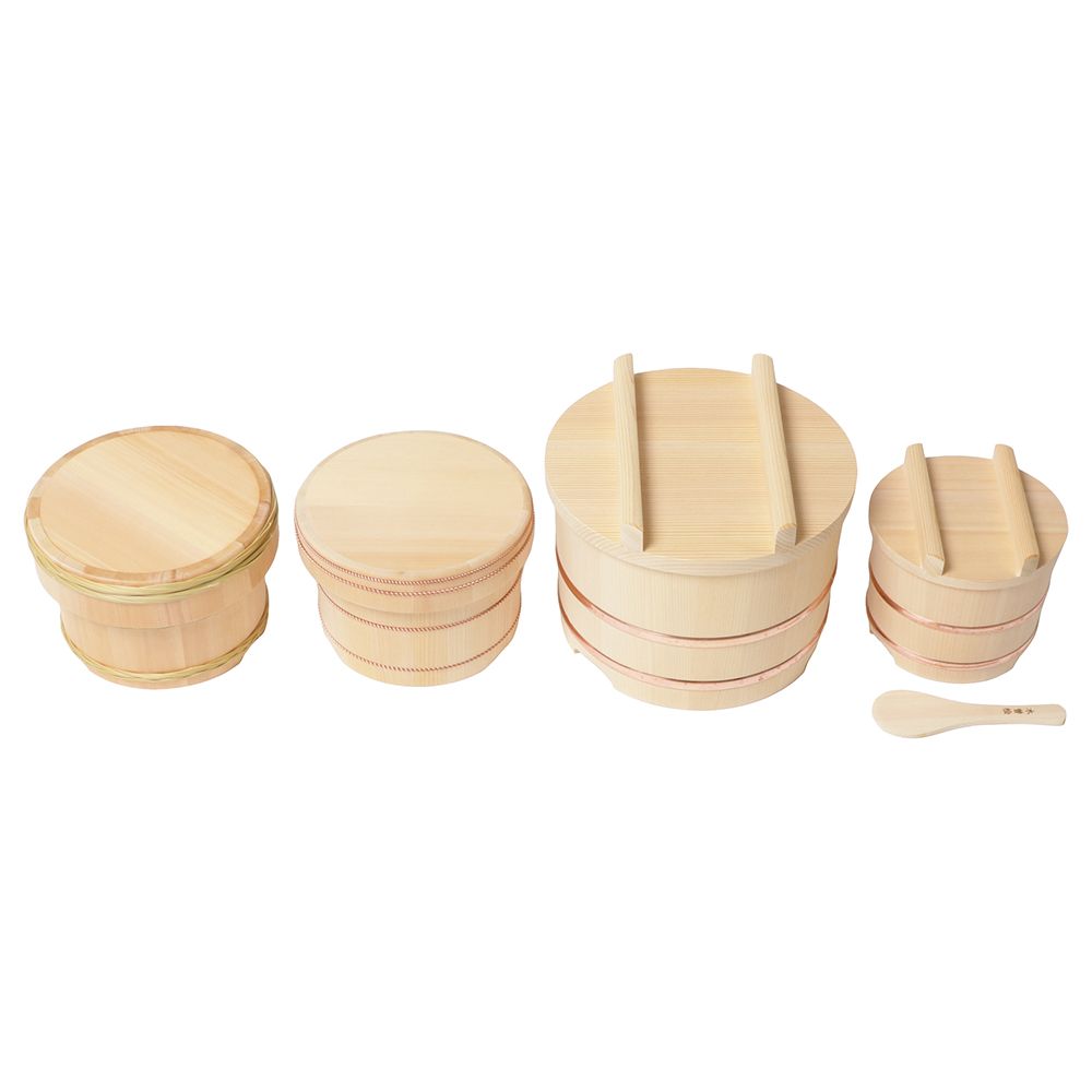 Yamaichi Paulownia Rice Container with Bamboo Hoop “Ohitsu” – 18cm, Kiso Nagano Japan