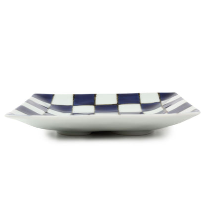Souta Kiln/ 4.2 inch Square Plate/ Ichimatsu/ Plaid